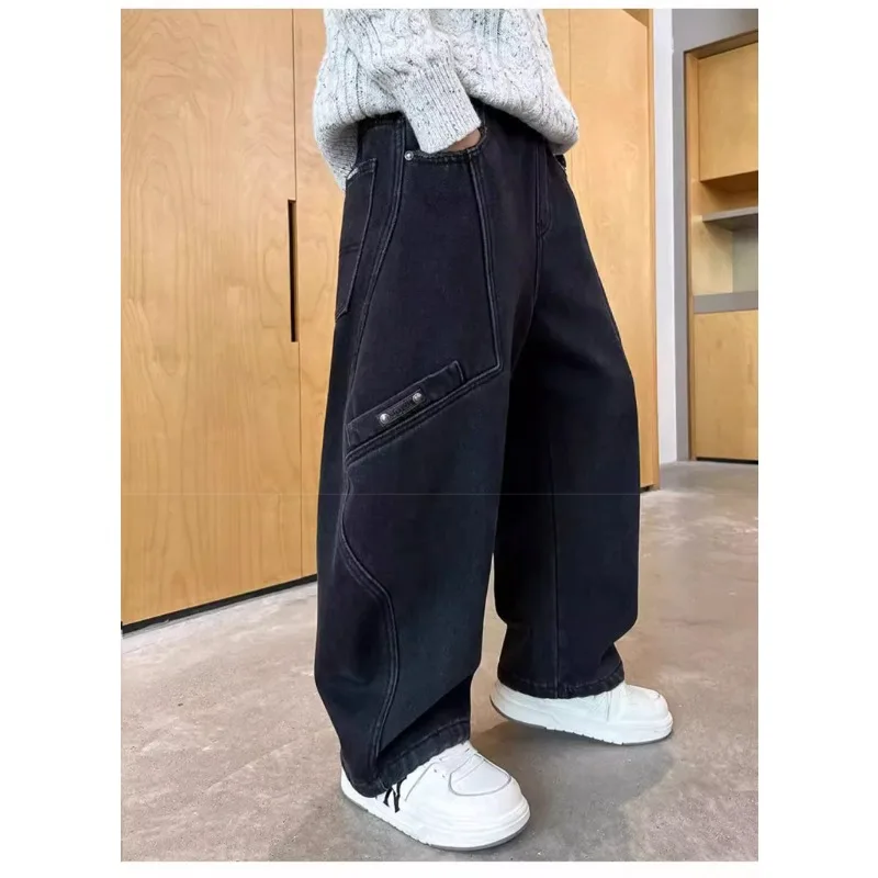 UNITIM Kinder-Jungenhosen Herbst 4-14 Jahre Kinder-Jungen-Jeanshosen Locker Sitzende Winter-Samt-Warme Jugendliche Jungen-Jeans – Detail 11