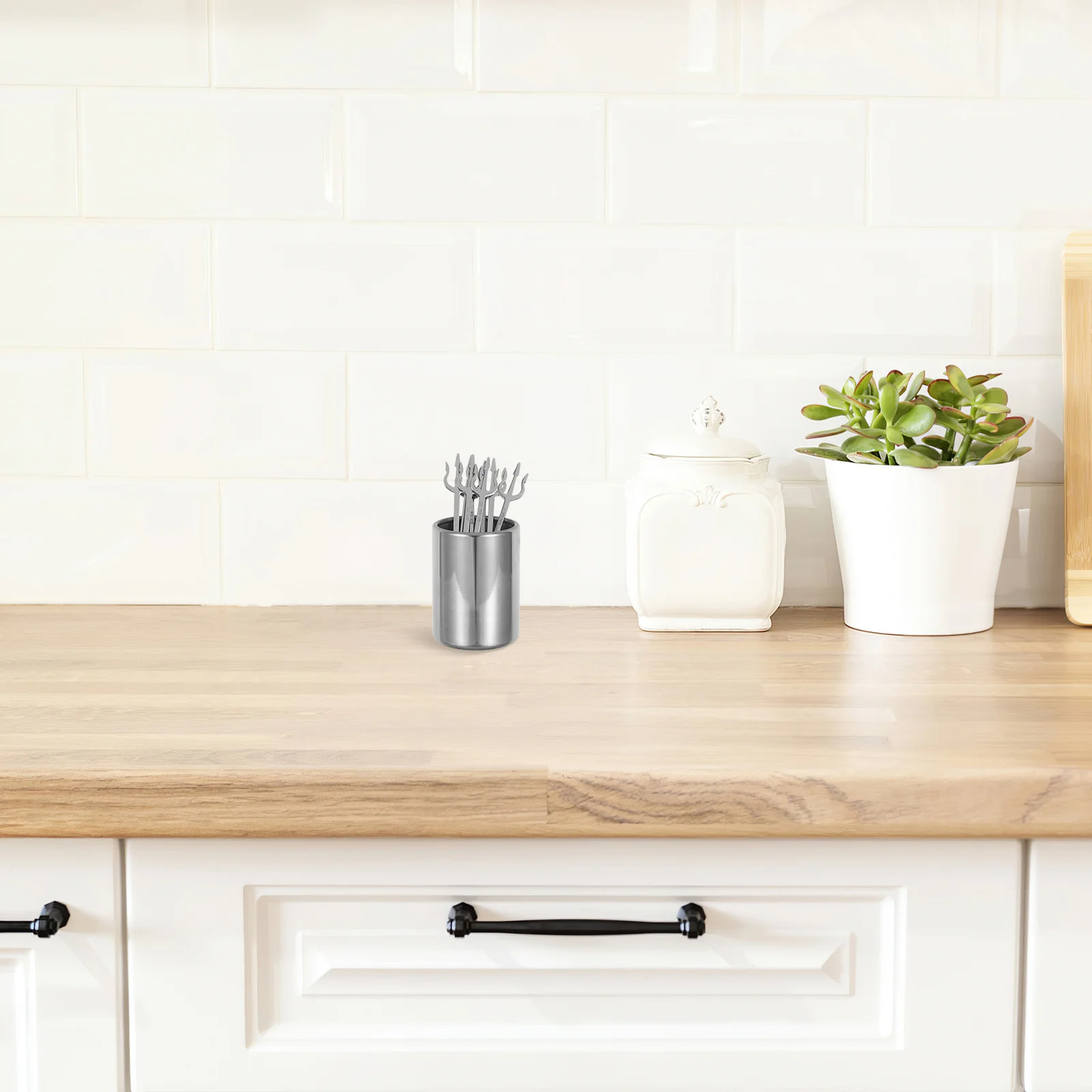 

1 Set Stainless Steel Dessert Fruit Forks Mini Appetizer Forks For Cakes Pastries Coffee Stirring With Storage Jar Cake Fork