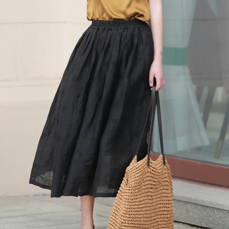 

Оригинальная льняная юбка Meidai 2026 весна-лето с круговой вышивкой, двухслойная, пышная, для повседневной носки, простая и элегантная