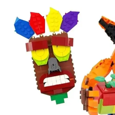 

MOC Adventure Games Orange Monster Figure Crashed Bandicoots Brickhead Building Blocks Model DIY Toys Children Christmas Gifts