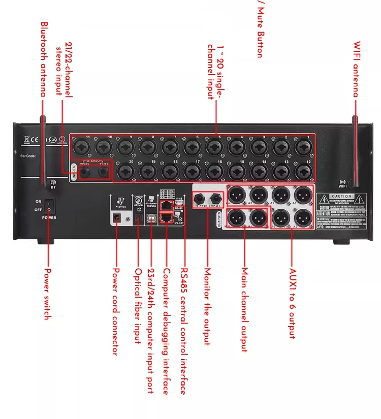Paulkitson T24 Professioneller Digitalmixer 24-Kanal-Digitalkonsole mit Web-basierter DSP-Unterstützung für Live-Konzerte mit mehreren Systemen – Detail 13
