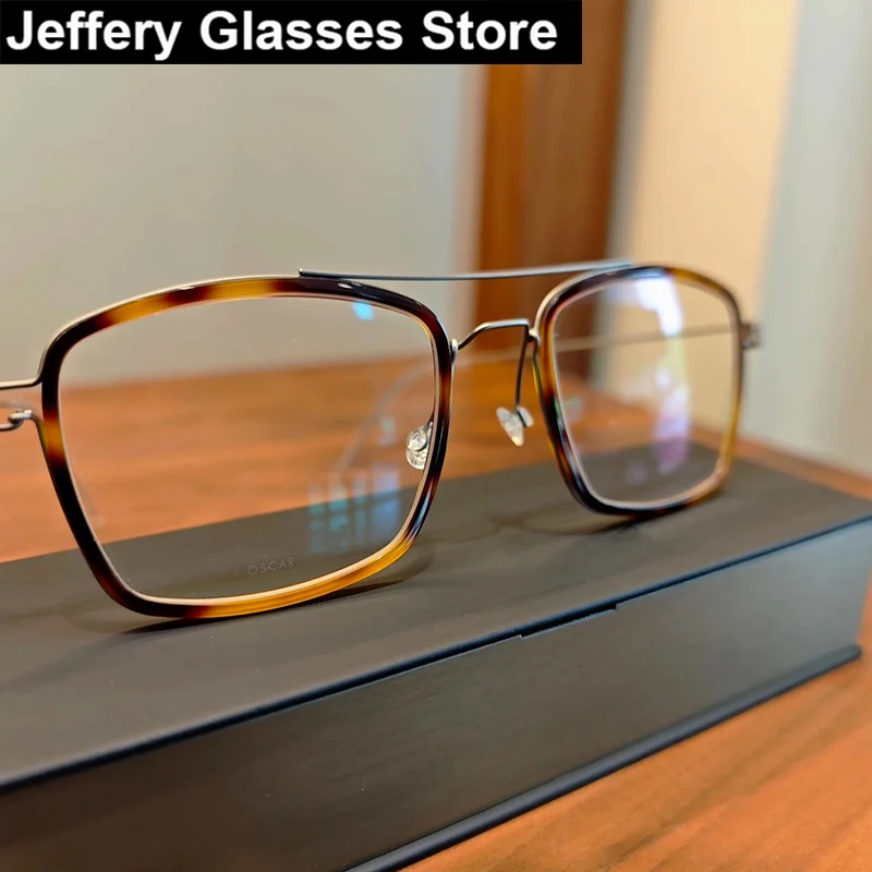 

Denmark Brand Retro Pilot Glasses Frame Men Woman Oscar Titanium Ultralight Double Beam Eyeglasses Vintage Square Spectacles