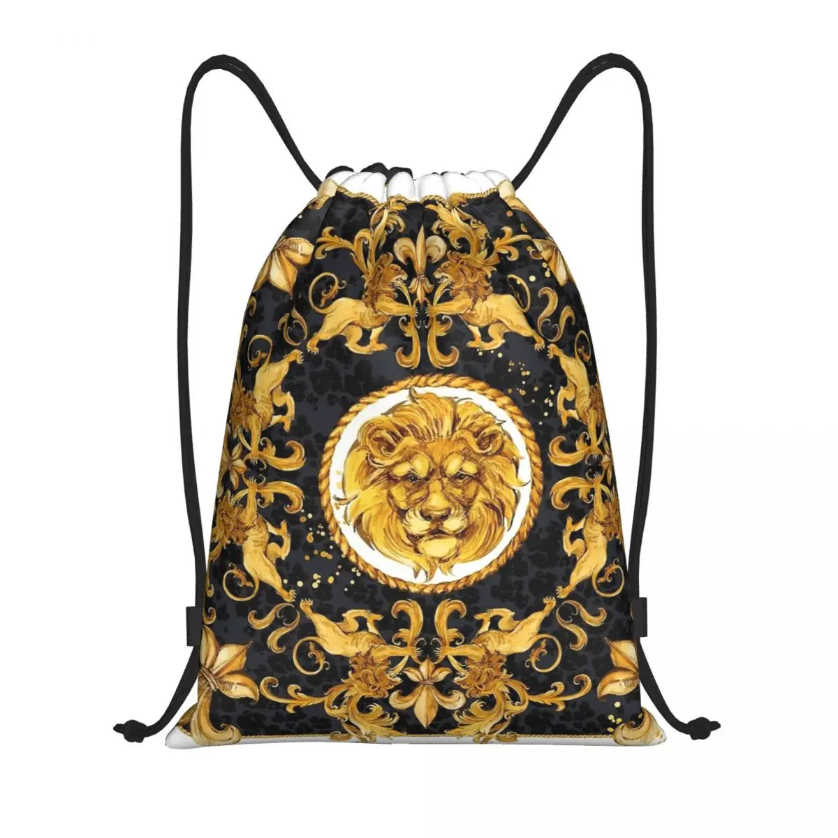 

Рюкзак с дамасским орнаментом «Золотой лев» на шнурке, спортивный рюкзак для спортзала, сумки на шнурке в стиле барокко для бега