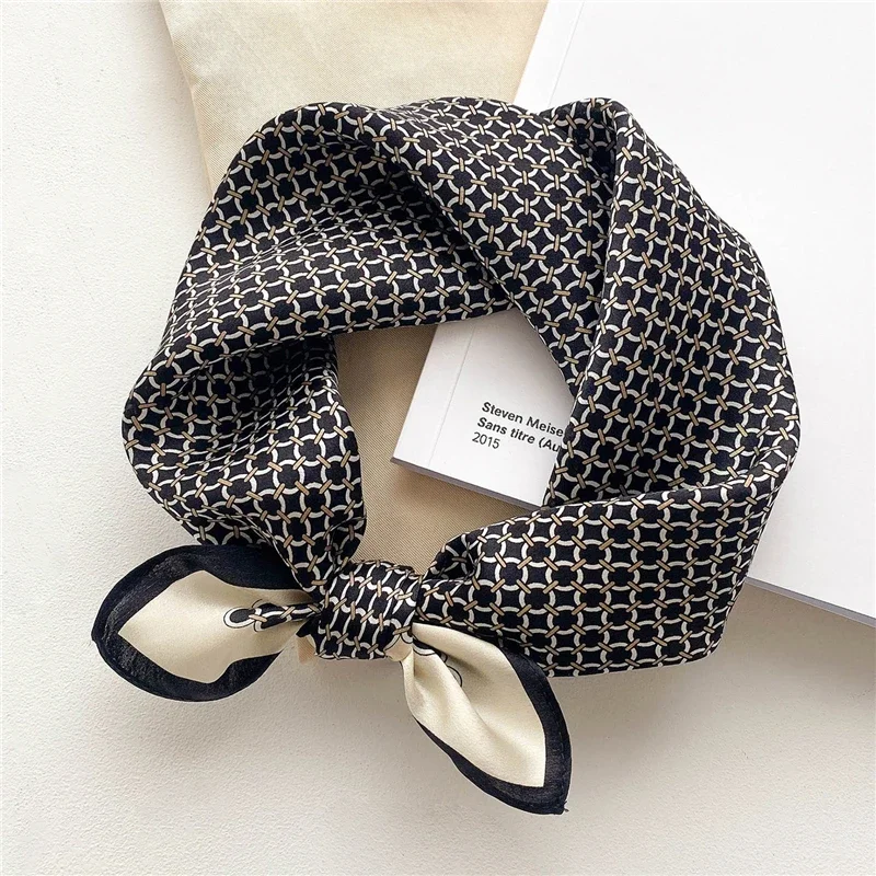 Luxury 100% Silk Headband Scarf Women Small 53*53cm Neckerchief Ladies Hair Hand Print  Wirst Foulard Bandana Echarpe