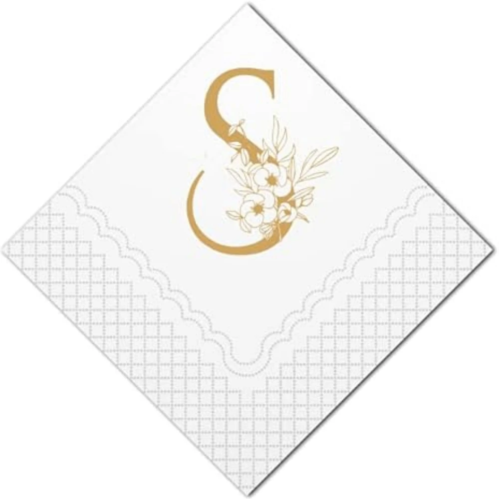 

Monogrammed Napkins, Silver Foil, Letter S Guest Napkins, Initial Hand Paper Towels for Wedding, Engagement, Baby Shower 50Pcs