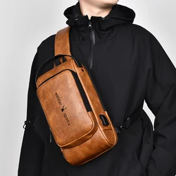 Men Sling Backpack Cross body Shoulder Chest Bag with USB Charge Port Anti-theft Travel Motorcycle Rider Male Side Messenger Bag