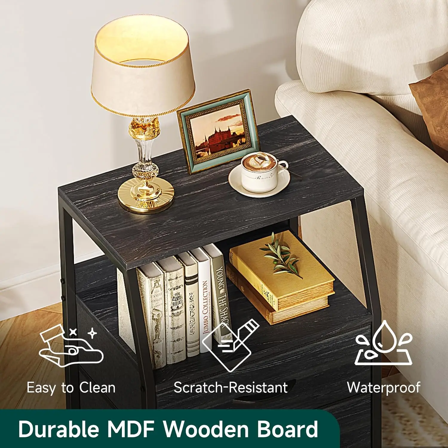 

Caiyun 5 Drawers Dresser For Bedroom, Tall Nightstand With Fabric Drawers, Small Dresser With 2-Tier Storage Shelf, Wooden-Top