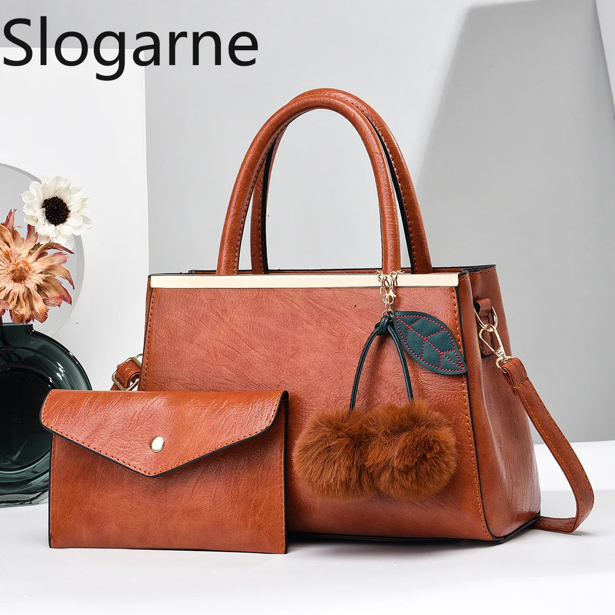 

Women Bag 2pcs Sets Leather Shoulder Bags Purse Female 2026 New Vintage Handbag Large Capacity Fashion Cross Body Composite Bag