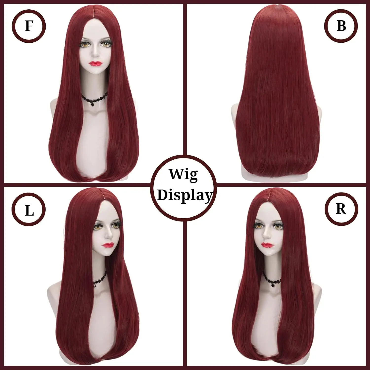 شعر مستعار تأثيري سالي مع الجزء الأوسط ، شعر من الألياف الاصطناعية ، شعر مستعار زي طويل ومستقيم ، أحمر غامق ، سالي