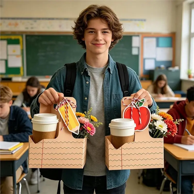 IALJ-2 Cup Drink Carrier With Handle Back To School Teacher Appreciation Gifts For Back To School Classroom Party Favors
