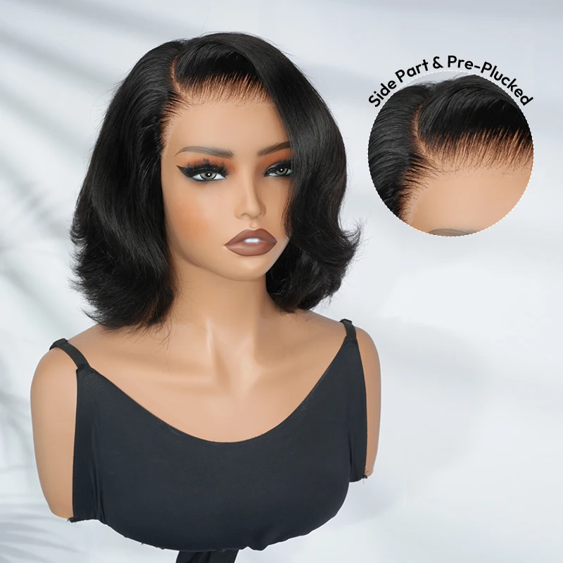 

Alipearl Hair Layercut Straight 13x4 Side Part Lace Front Wig Glueless C Part Short Bob Human Hair Ready To Go Wigs 180% Denisty