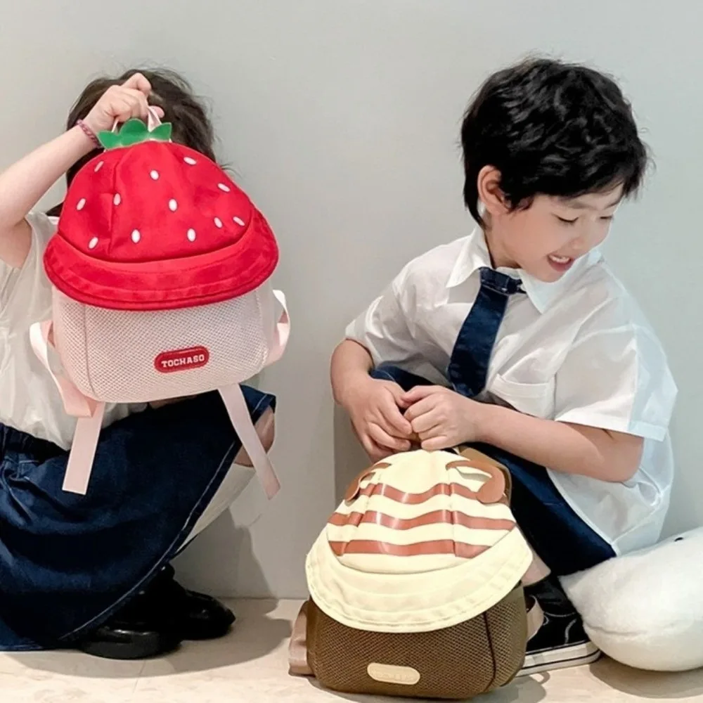 Storage Bag Strawberry Children Backpack Fruit Large Capacity Cartoon Daypack Cloth Double Shoulders Students School Bag Kids
