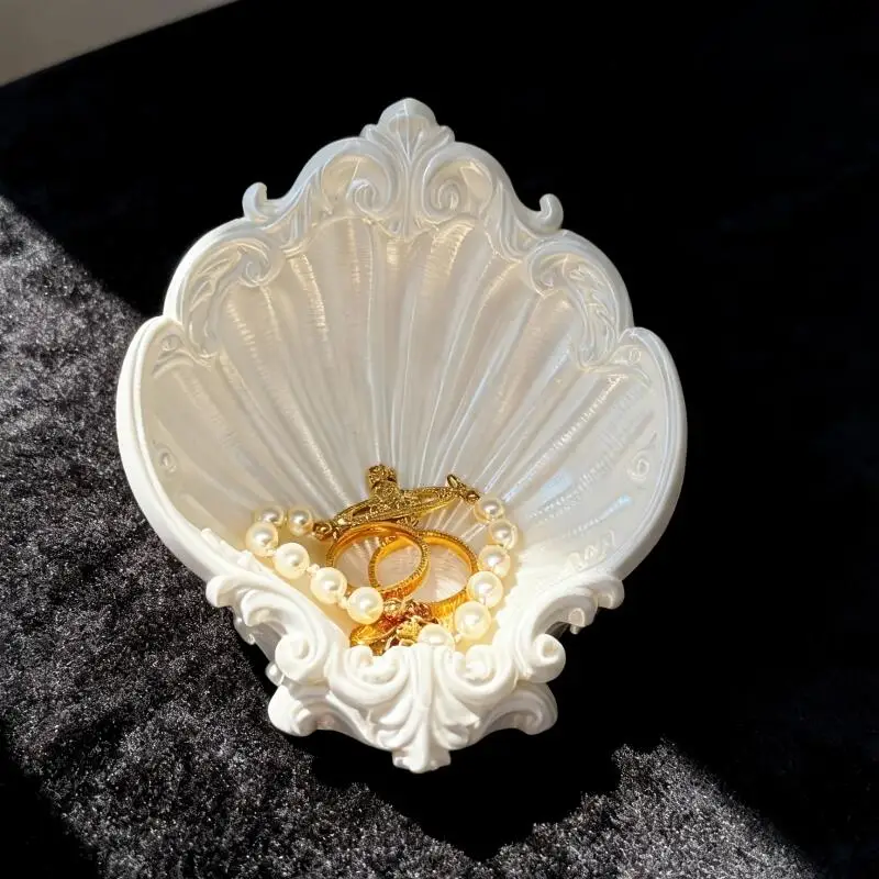Vintage Shell Shaped Embossed Jewelry Tray Vanity Organizer Desktop Storage Dish Home Decor Ornament Gift