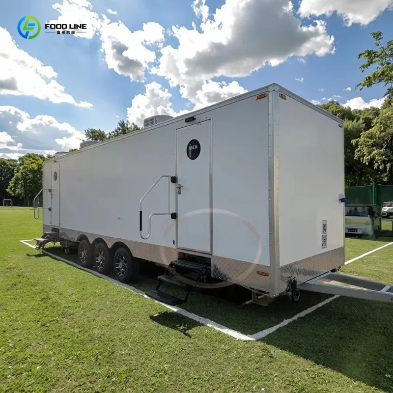 Customized 6 large wheels outdoor luxury portable toilet trailer for men and women outdoor activities