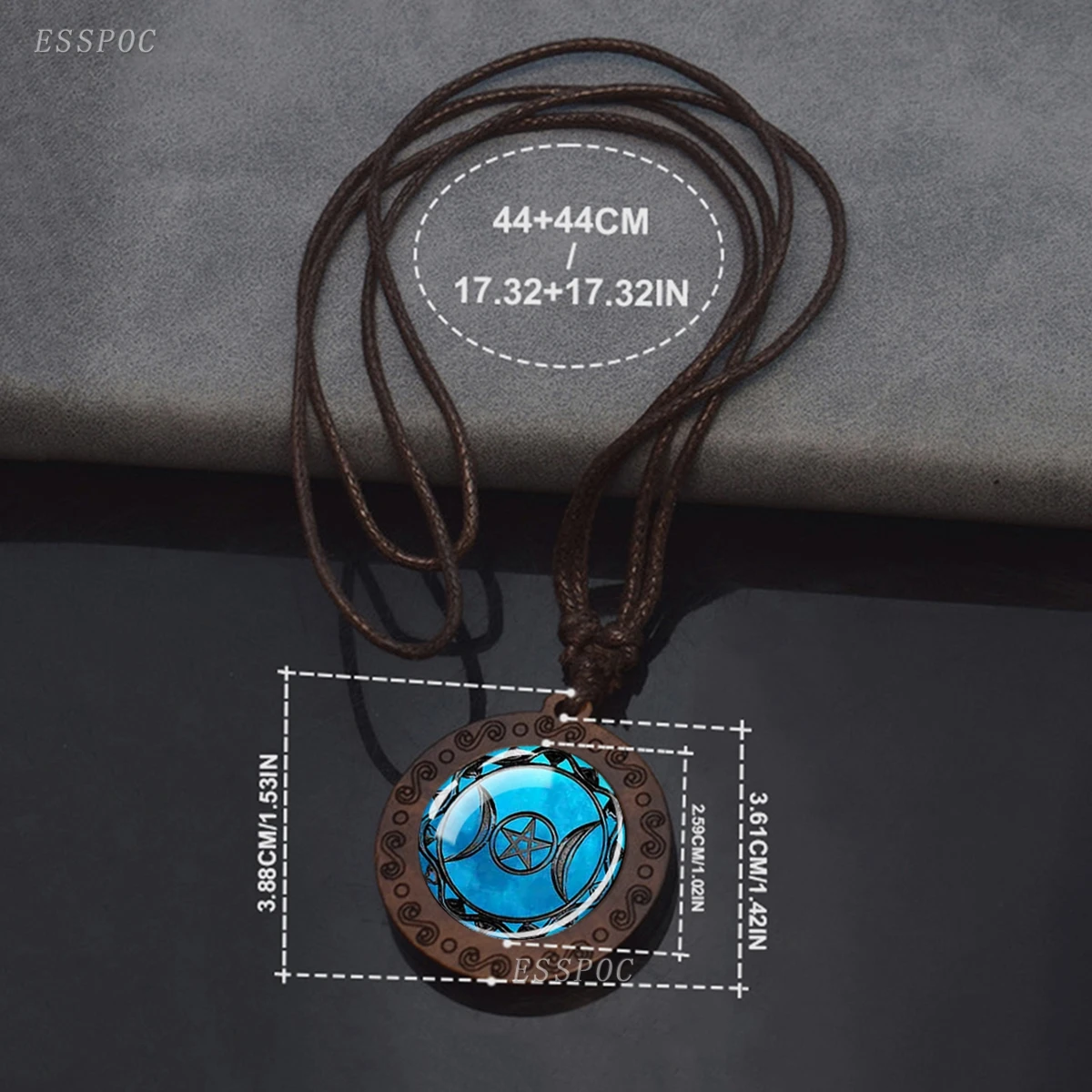 Triple Moon Goddess Glass Necklace Wood Pendant Wiccan Pentagram Necklace Vintage Magic Sign Jewelry Dropshipping