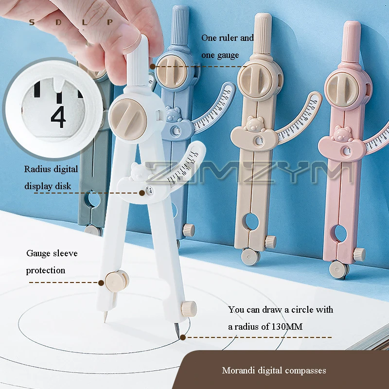 Plástico Digital Medidor Circular, Matemática Ensino Small Compass, Multifuncional Escala, Geometria Precision Tool, Morandi