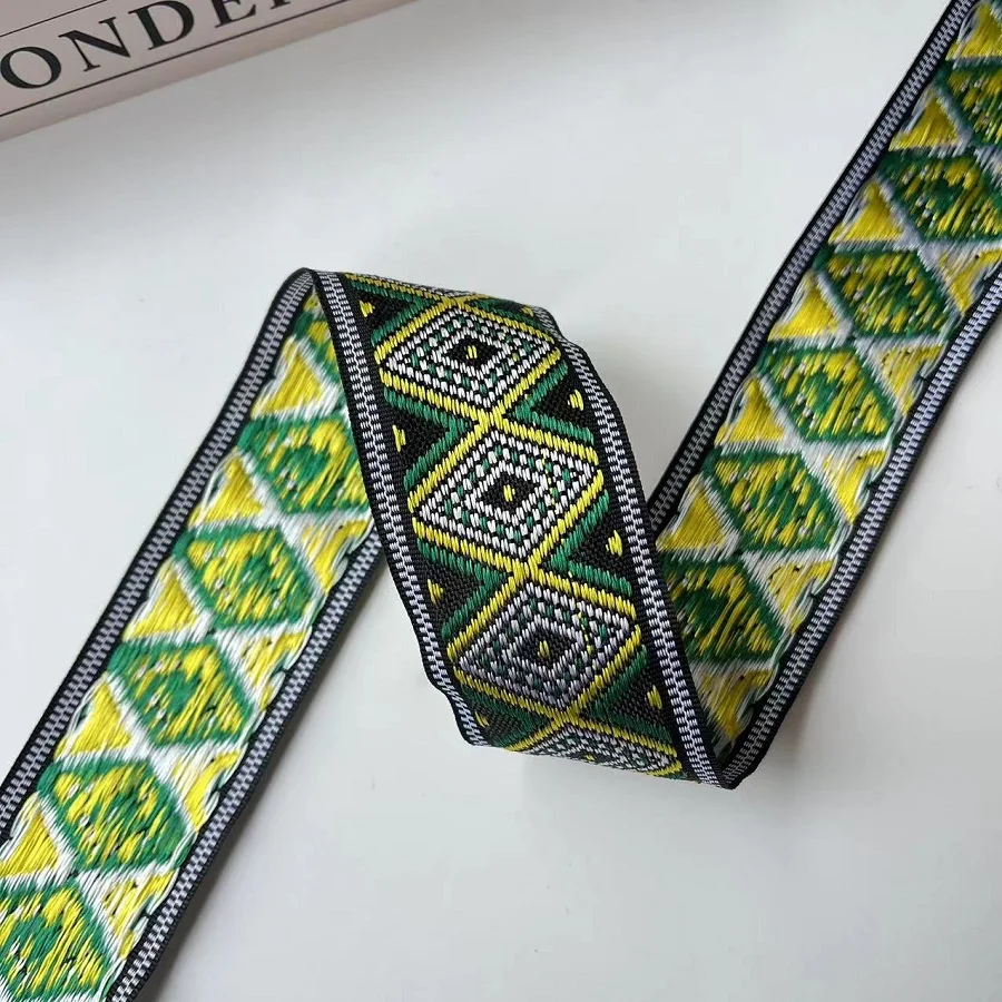 6 Yards/lots wide 4.7 cm Woven Jacquard Ribbon Trims green red geometric pattern for curtain and clothing accessory LS-2702