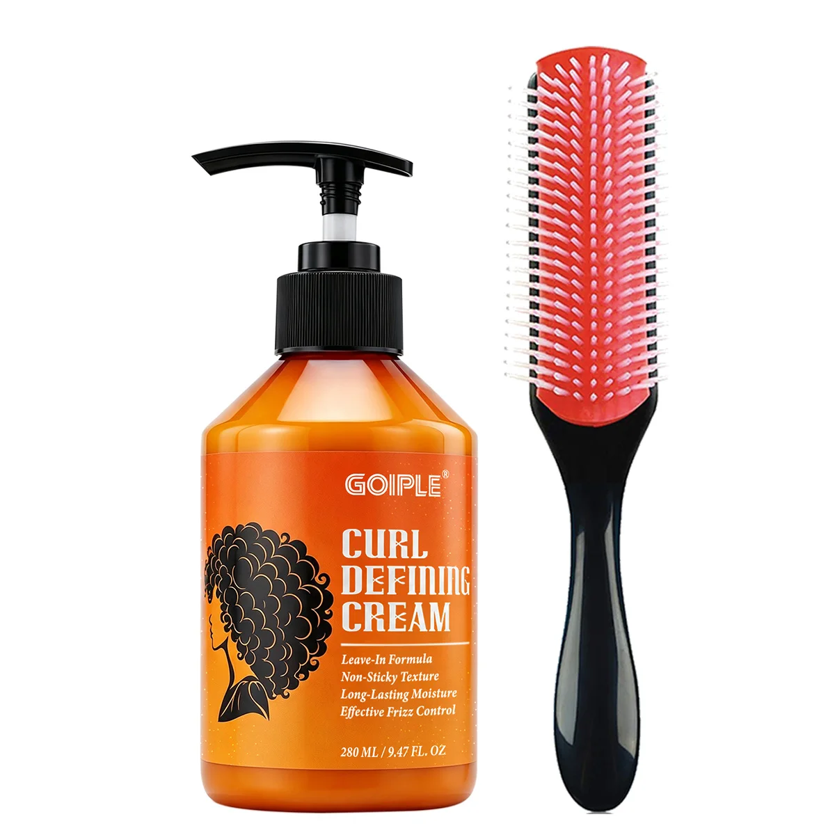Curl Defining Cream 280ml Leave-In Curly Hair Styling Cream 9Row Brush,Anti Frizz Long Lasting Moisture Non-Sticky Curl Enhancer