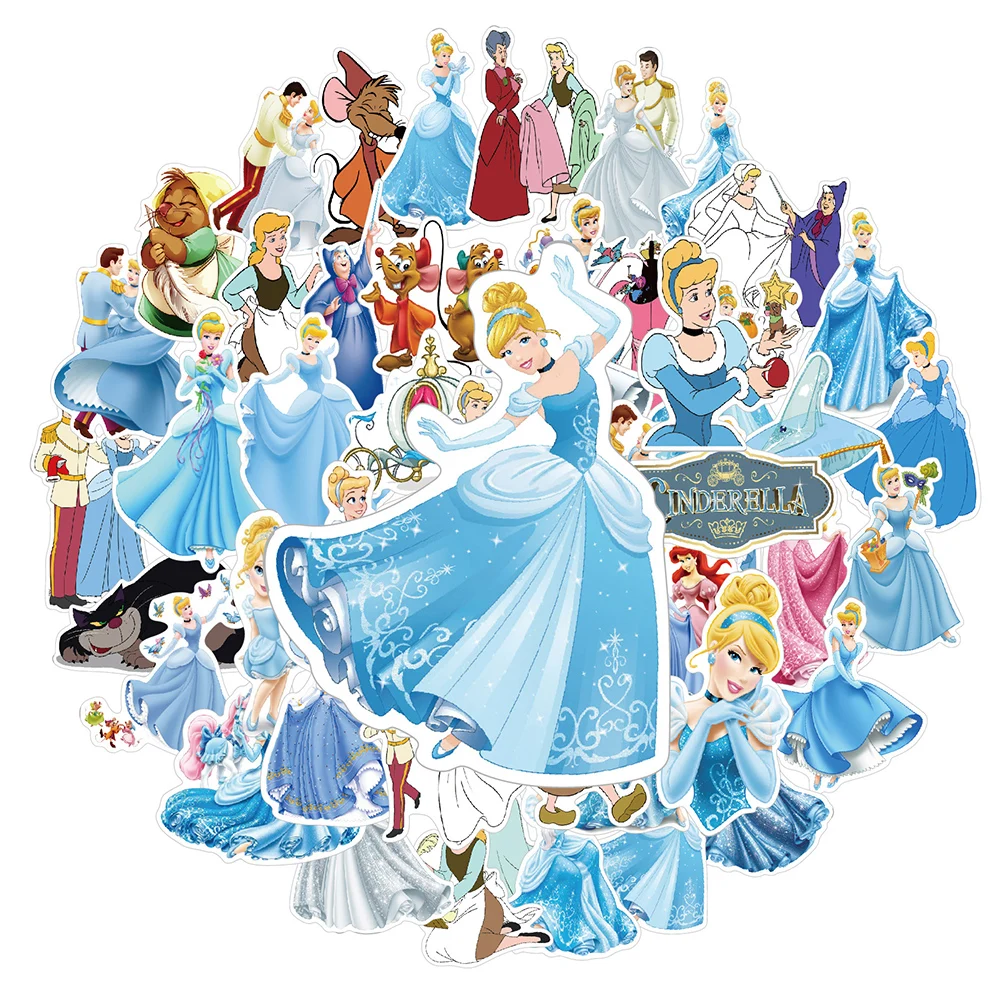 10/30/50pcs Disney Anime Cinderella Cartoon Stickers Decals DIY Phone Laptop Notebook Suitcase Diary Decoration Sticker Kids Toy