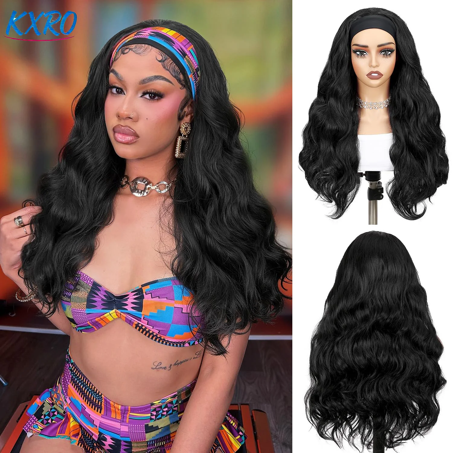 250 Dichte 30 Zoll Body Wave Stirnbandperücke aus Echthaar für schwarze Frauen – keine Lace-Front-Perücken, sofort tragbar, maschinell gefertigt, lockere Wellen
