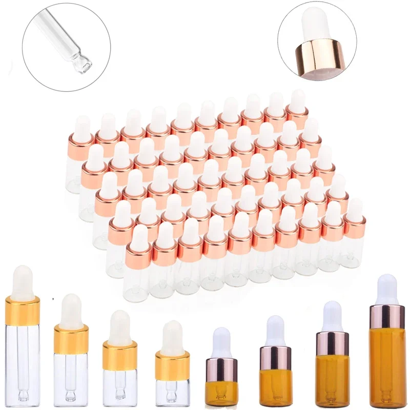 

30Pcs 1ml-5ml Mini Amber/Clear Glass Essential Oils Dropper Bottles Travel Perfume Vials Portable Cosmetic Sample Container