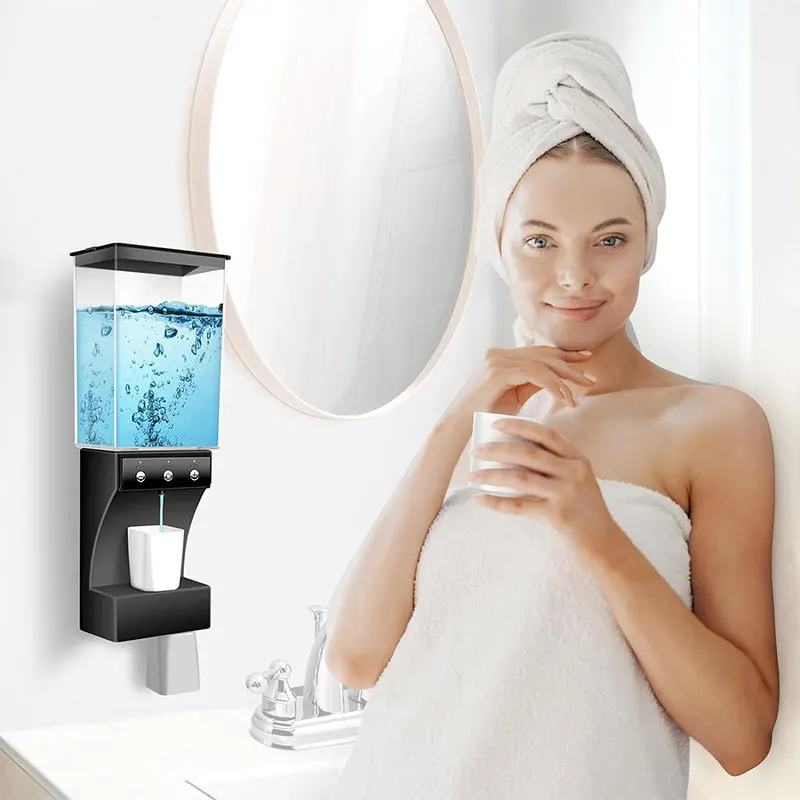 Touchless Automatic Mouthwash Dispenser Wall Mounted Bathroom Mouth Wash Dispenser with Magnetic Cups for Kids Adults