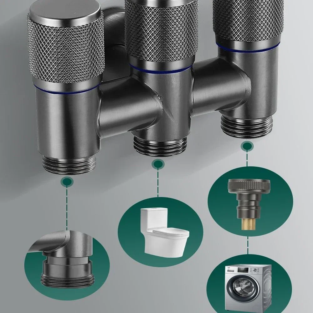 One Into Three Out Faucet Bathroom Balcony Kitchen Stainless Steel Inlet Valve Fittings Valve Toilet Fittings Bathroom Fittings