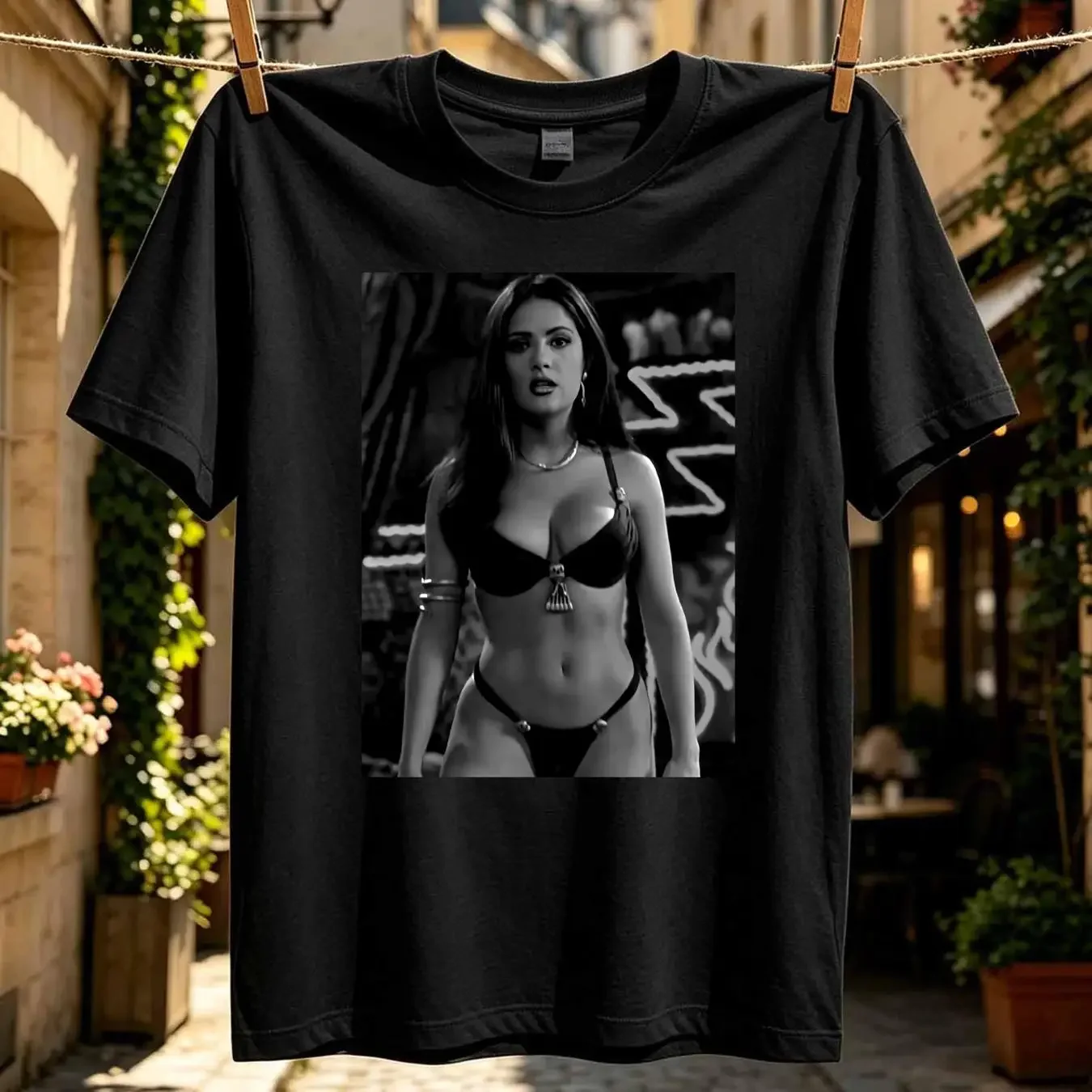 washed T Shirt Salma Hayek 90s dusk till dawn vintage kill Tony Heavy Cotton long or short sleeves vintage Washed homme