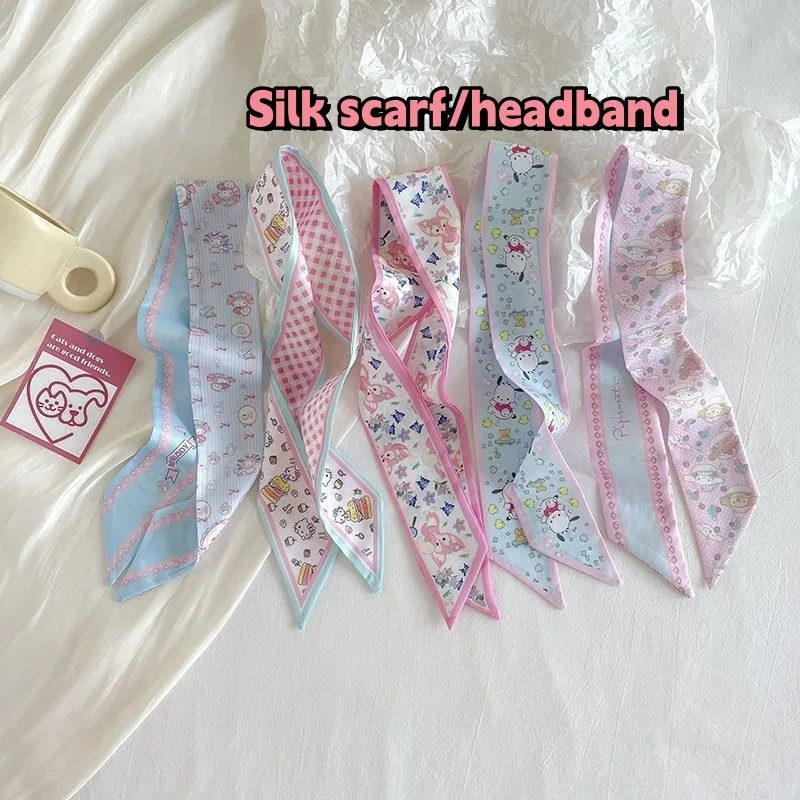 Multifunctional Headband LinaBell/Hello Kitty Cartoon Peripheral Headband Bow Silk Scarf Hair Accessories Holiday Gift for Girls