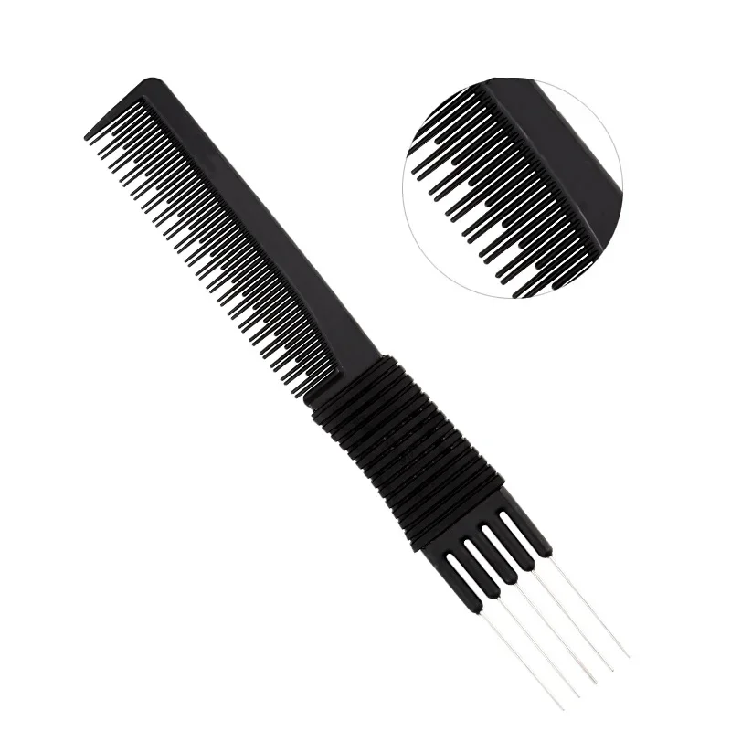 Elevador de carbono preto Teasing Combs, Metal Prong, Salão Teasing Back Combs, Elevador de aço inoxidável, 3 Pack