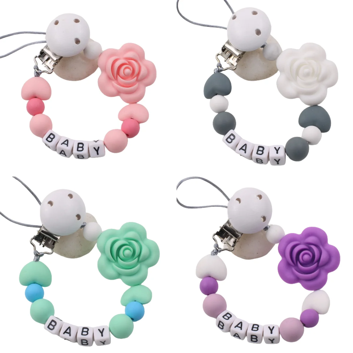 

Baby Pacifier Clips Chain Silicone Beads Teether Toys Dummy Holder Pacifier Chain Gift