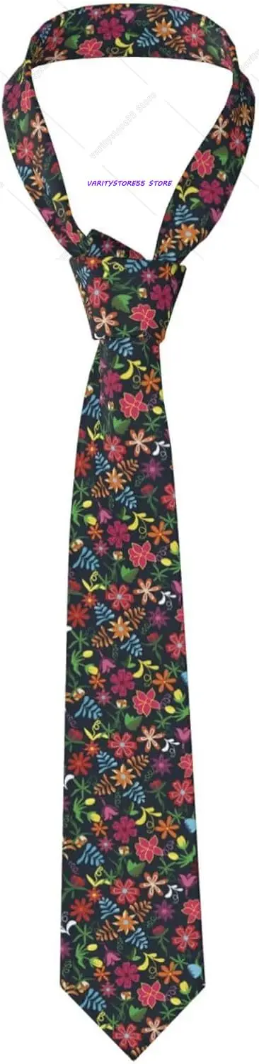 Floral Mexican Birds Ties For Men Fashion Neck Ties Business Necktie Novelty Neckties For Parties Holiday
