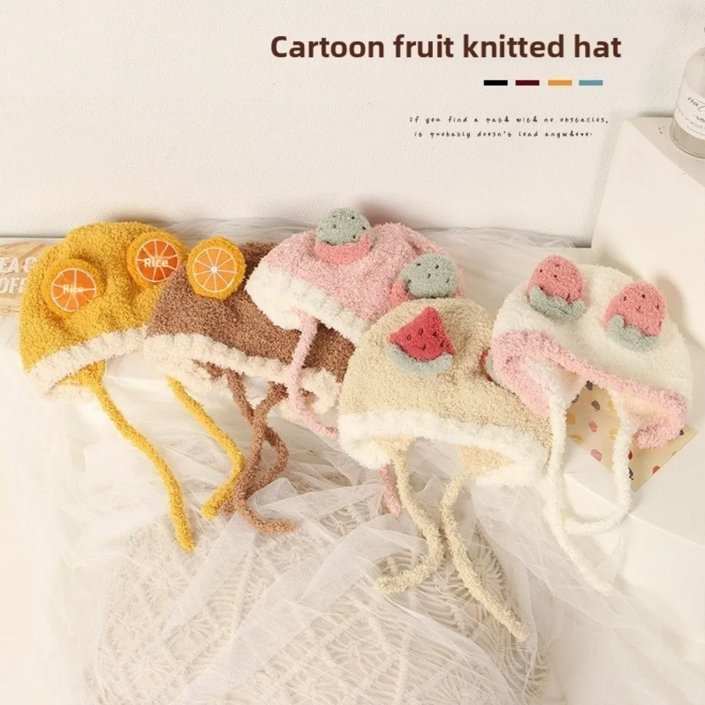 

Kawaii Fleece Fruit Ear Hat Plush Winter Baby Beanie Cap Soft Warm Ear Protection Hat Kids