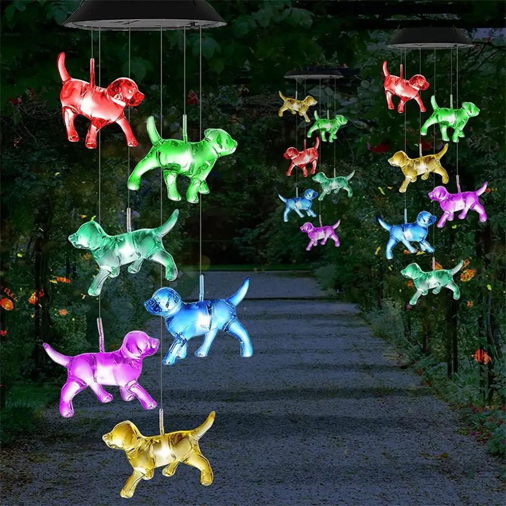 Solar Dog Wind Chime Light LED Solar String Light Wind Garden Home Chime Lights Colorful Supplies Dog Decoration A2J8