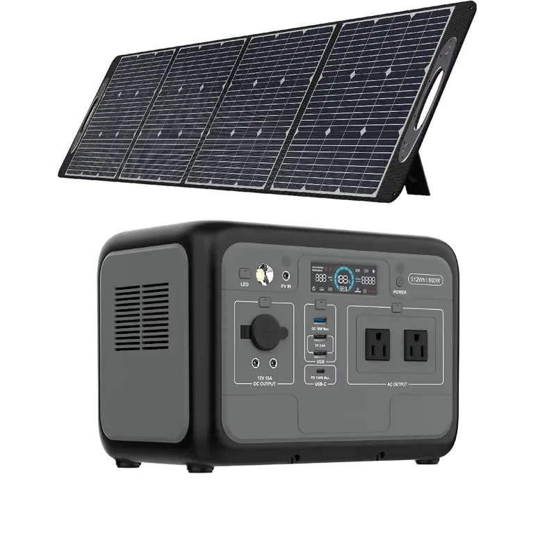 800W 512Wh LiFePO4 Portable Solar Generator Pure Sine Wave MPPT Inverter Car Emergency Starter Flashlight for US AU EU