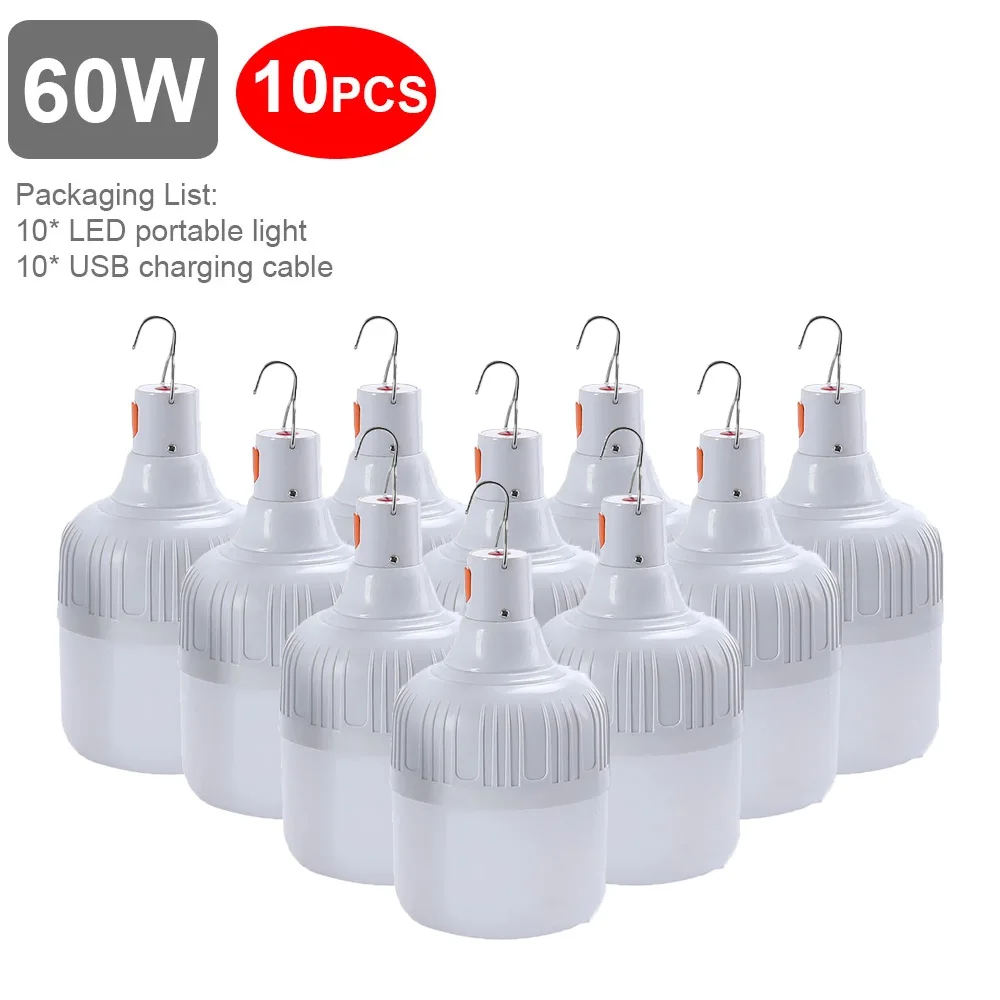 10PCS USB charging portable camping light bulb Tent lighting lamp Portable light led emergency light bulb with hook light