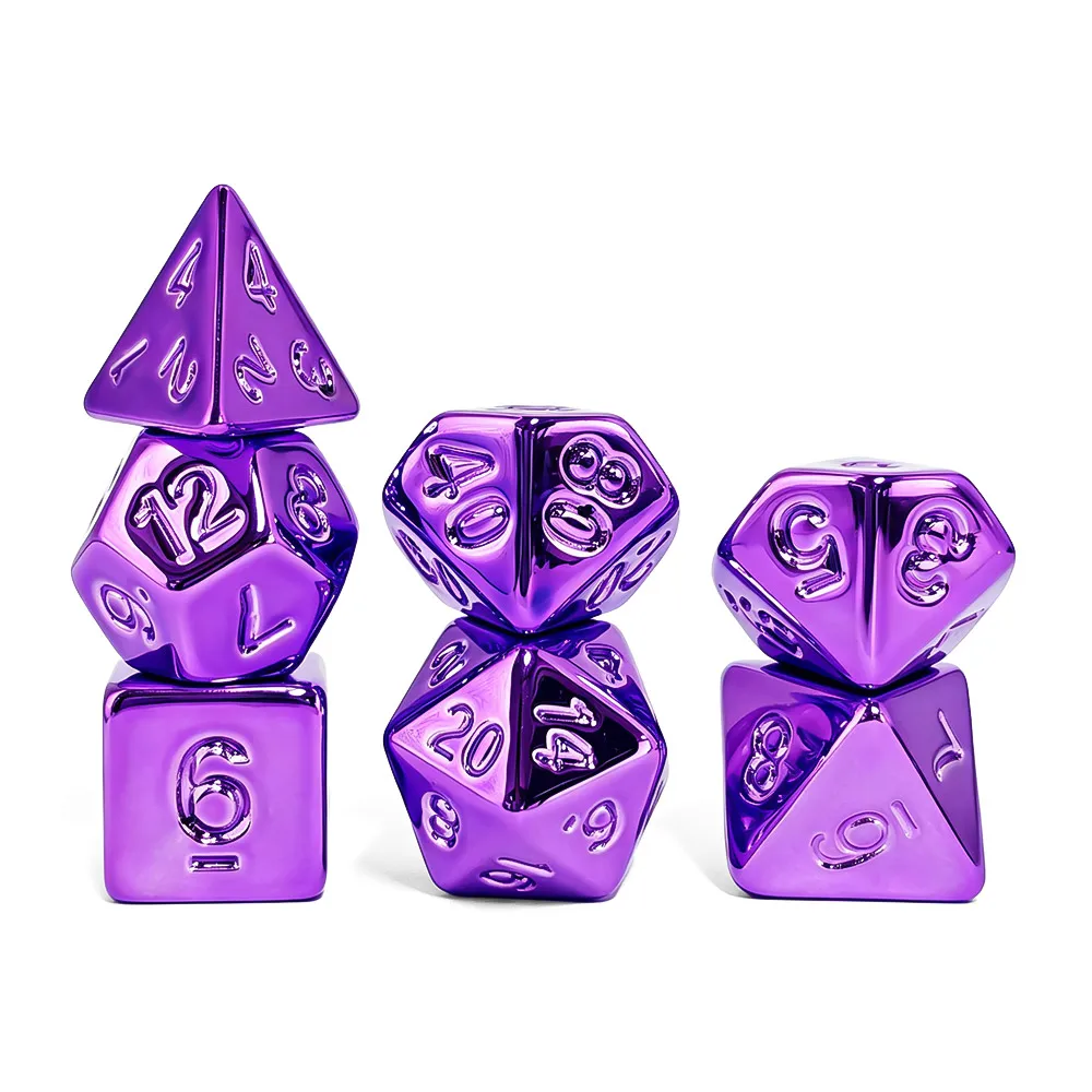 7Pcs Electroplated Purple Acrylic Polyhedral Dice,DND RPG D4-D20 For Dungeons & Dragons TTRPG Tabletop Role‑Playing Board Games
