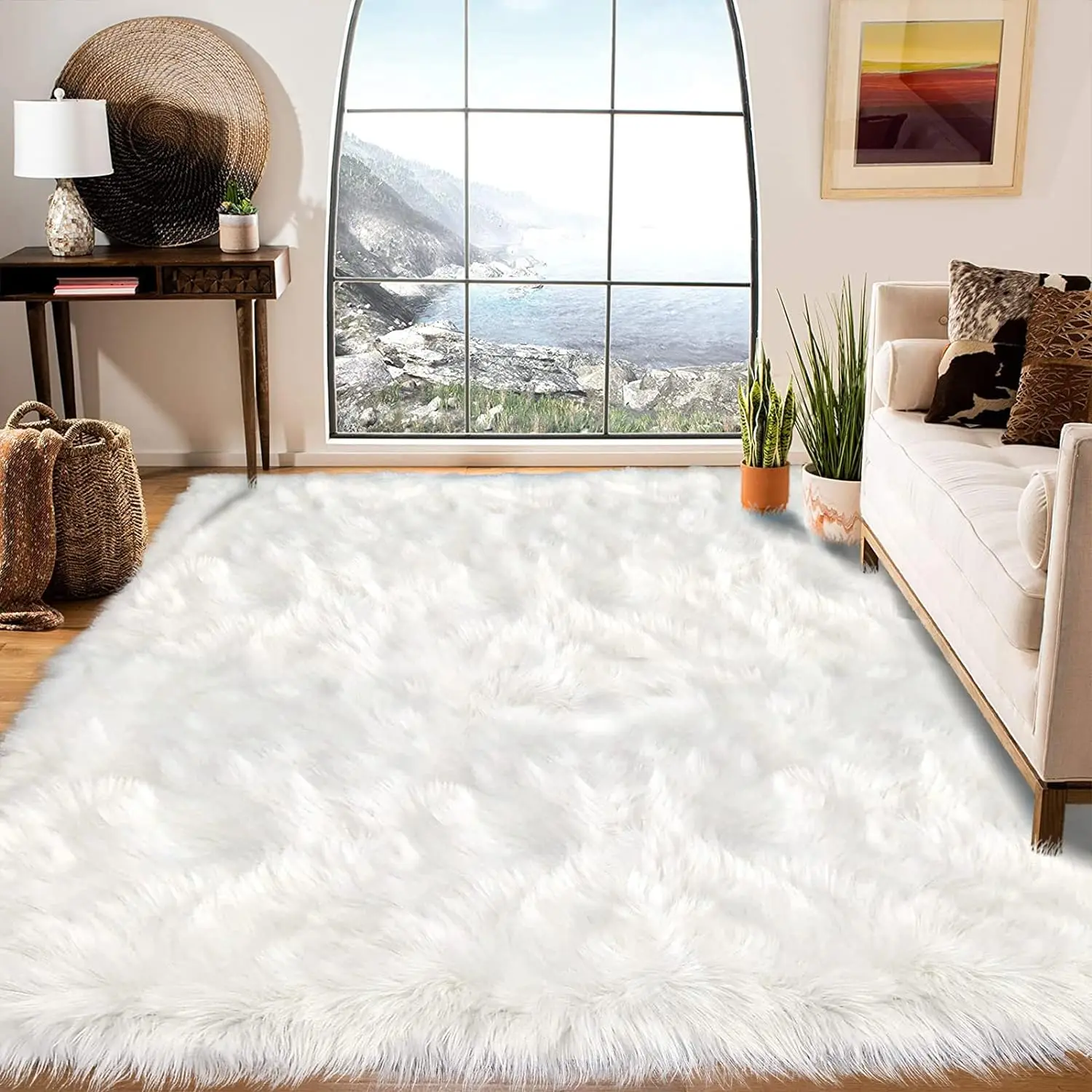 

6x8 for Living Room White Fur Rug for Bedroom Fluffy Faux Sheepskin Washable Furry Rugs Fuzzy Rug