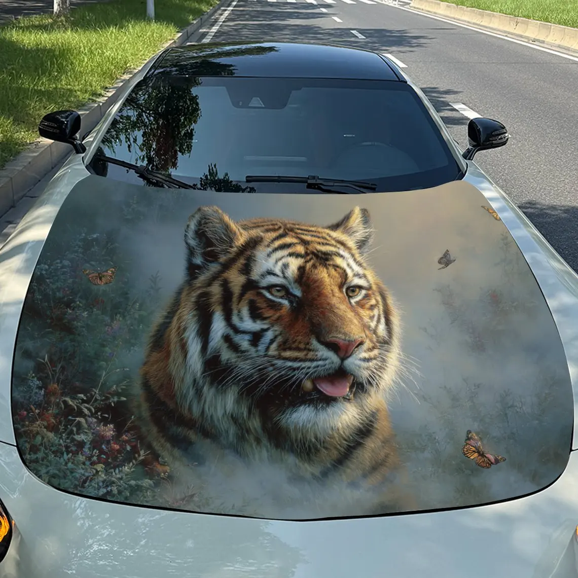 Car Decals Tiger Presents A Vivid, Realistic Artistic Design, Emitting A Lively And Dynamic Atmosphere Car Hood Sticker, Waterpr