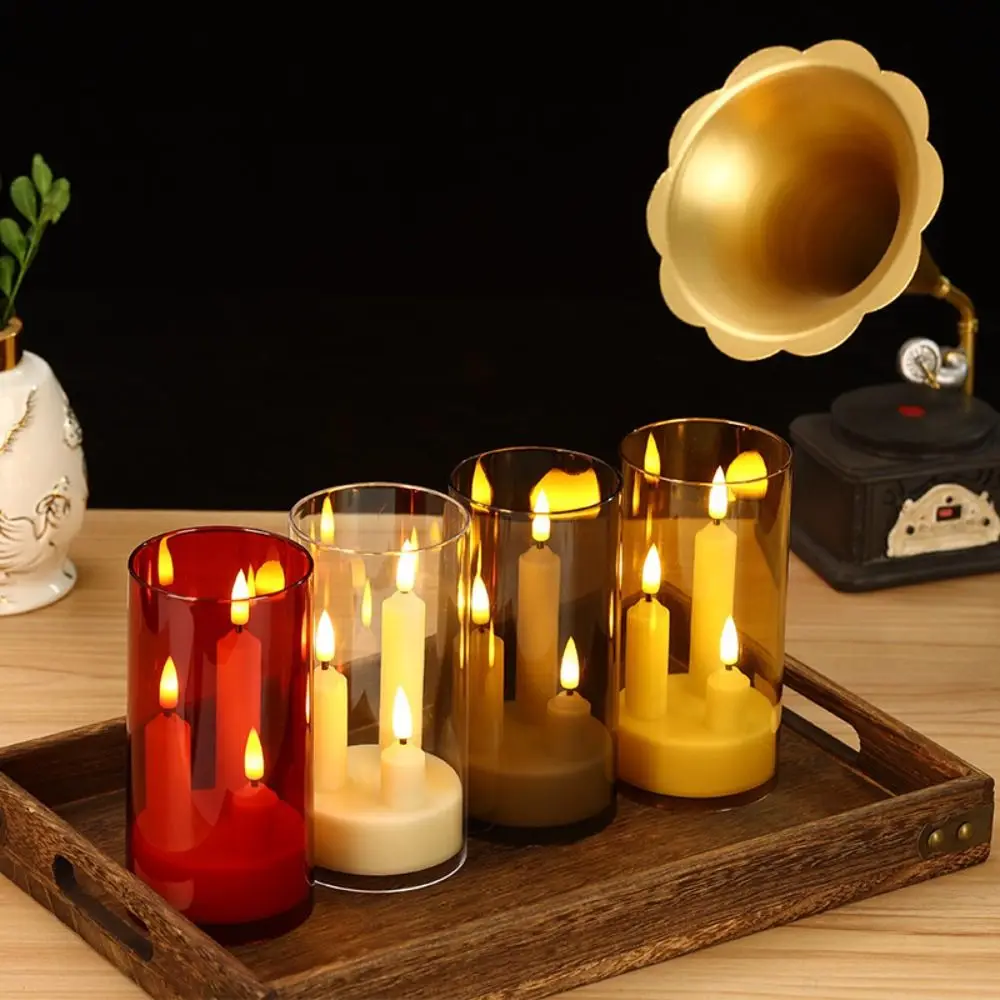 3 in 1 Design Flameless Taper Candles Transparent Lampshade Decorative LED Electronic Candles Warm Light Romantic