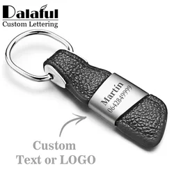 Genuine Leather Keychains Custom Lettering Keyrings Metal Engrave Name Customized Logo Personalized Gift Key Chain Car K375