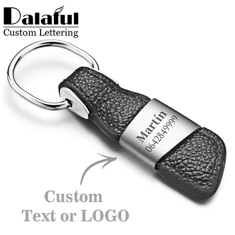 Genuine Leather Keychains Custom Lettering Keyrings Metal Engrave Name Customized Logo Personalized Gift Key Chain Car K375