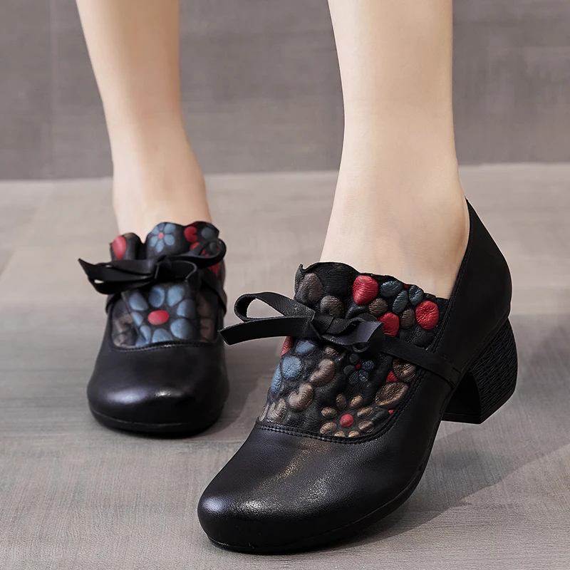 

Embroidery Leather Pumps Women Shoes for Sale Handmade Genuine Leather Women High Heels Slip on Lazy Shoes Ladies 2023