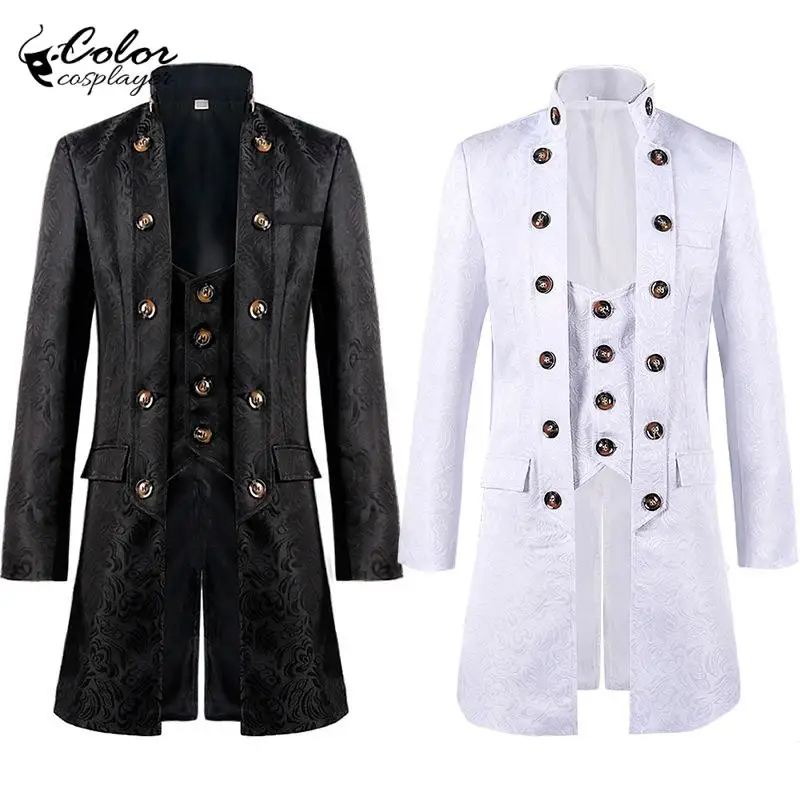 

Color Cosplayer Steampunk Jacket Black Jacquard Long Jacket Medieval Cosplay Costume Women's Vintage Outfit Carnival Clothing