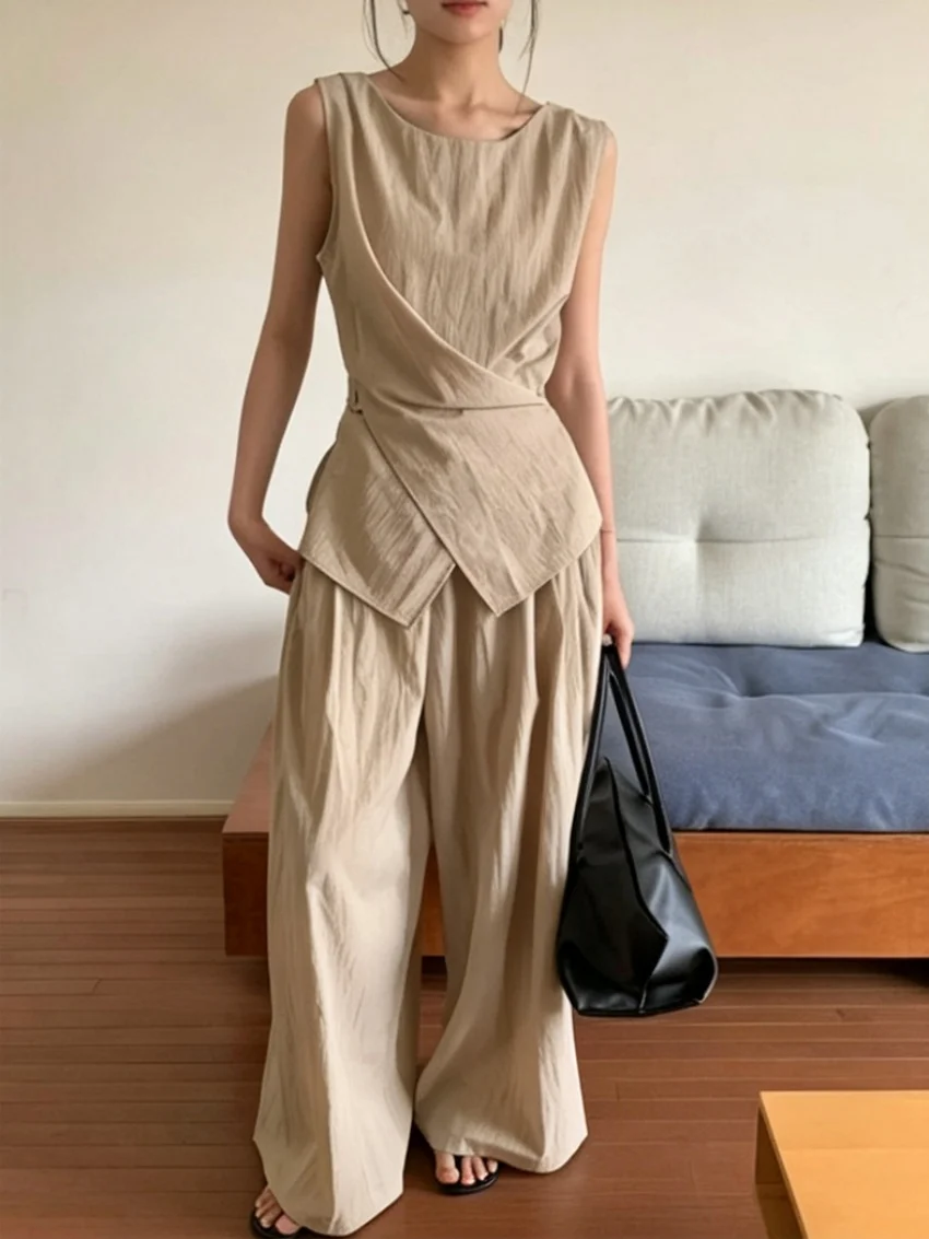 Alien Kitty Summer Women's 2 Piece Outfits Office Lady Vest Tops 2026 New Old Money Wide Leg Loose Pants Casual Work Wear Sets