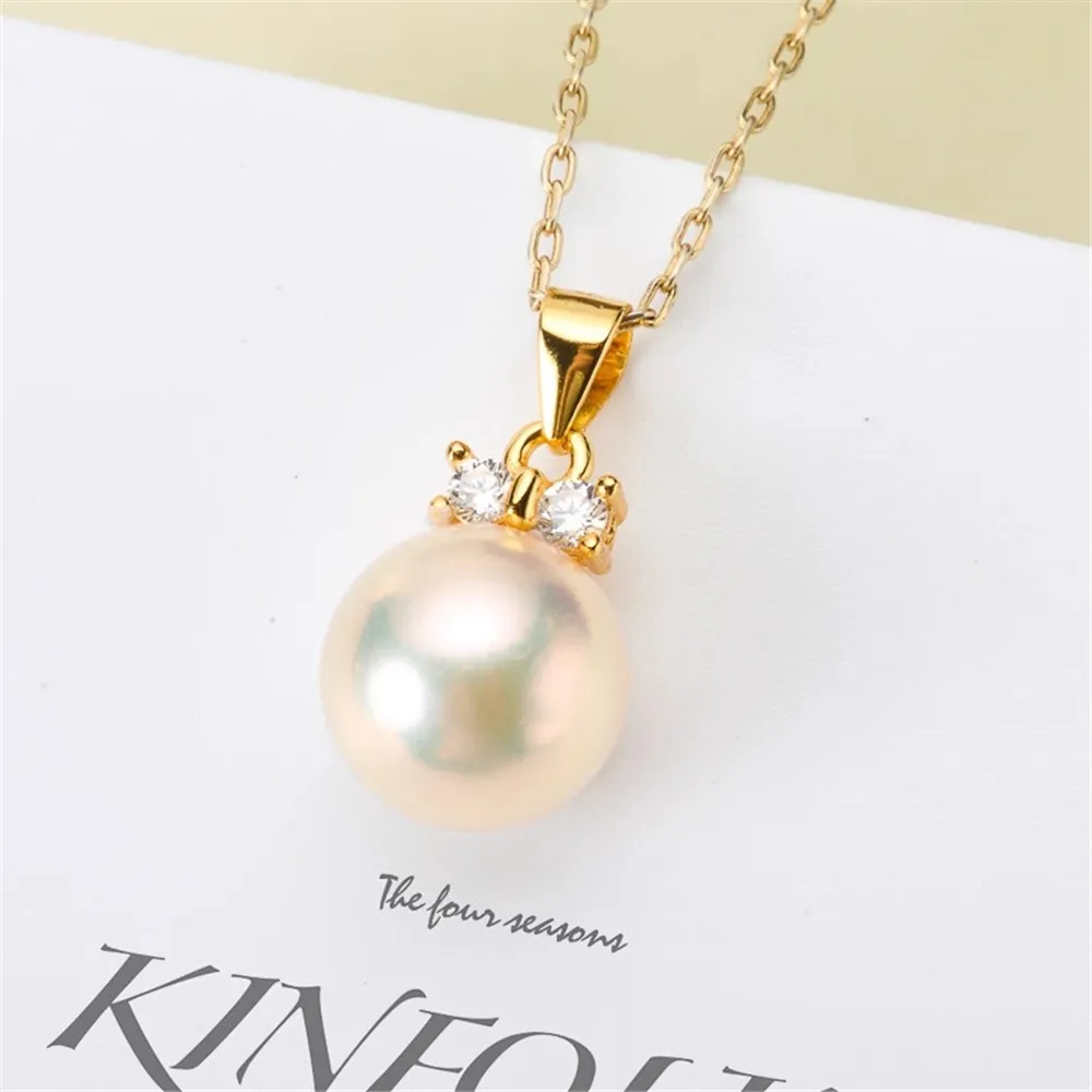 

DIY Pearl Accessories S925 Sterling Silver Pendant Empty Gold-plated Necklace Pendant Female Fit 8-10mm Round Beads D122