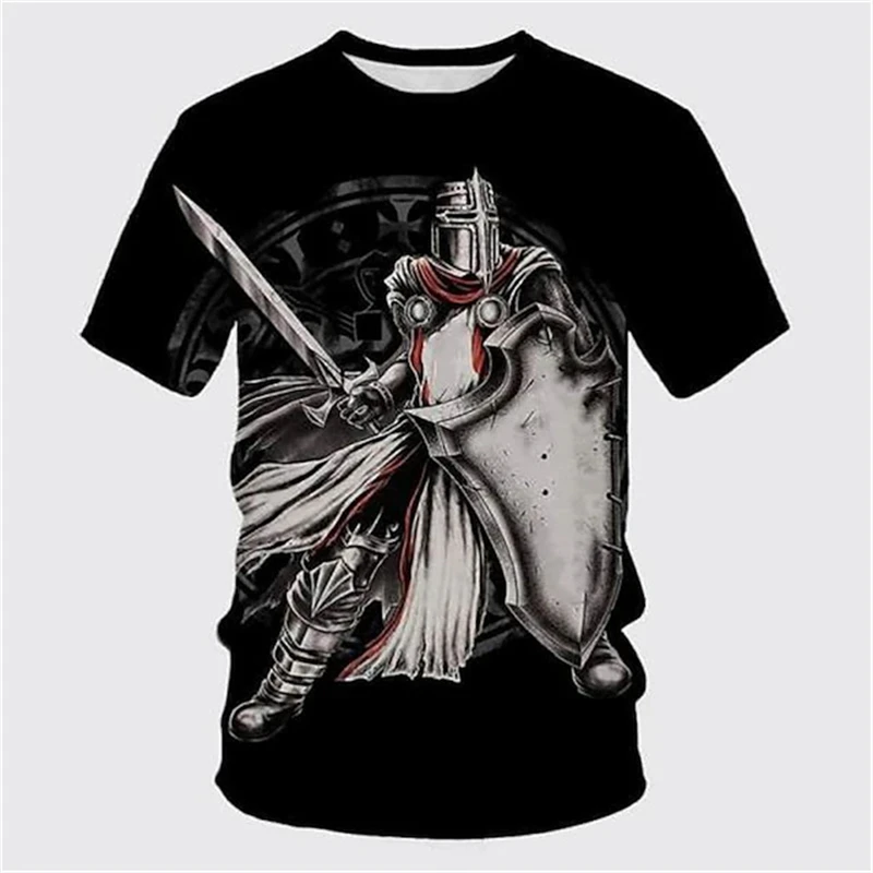Retro Knights Templar 3D Printed Men's T-Shirts Summer Casual Streetwear Couple Tees Short Sleeve Tops Oversized Casual Tees