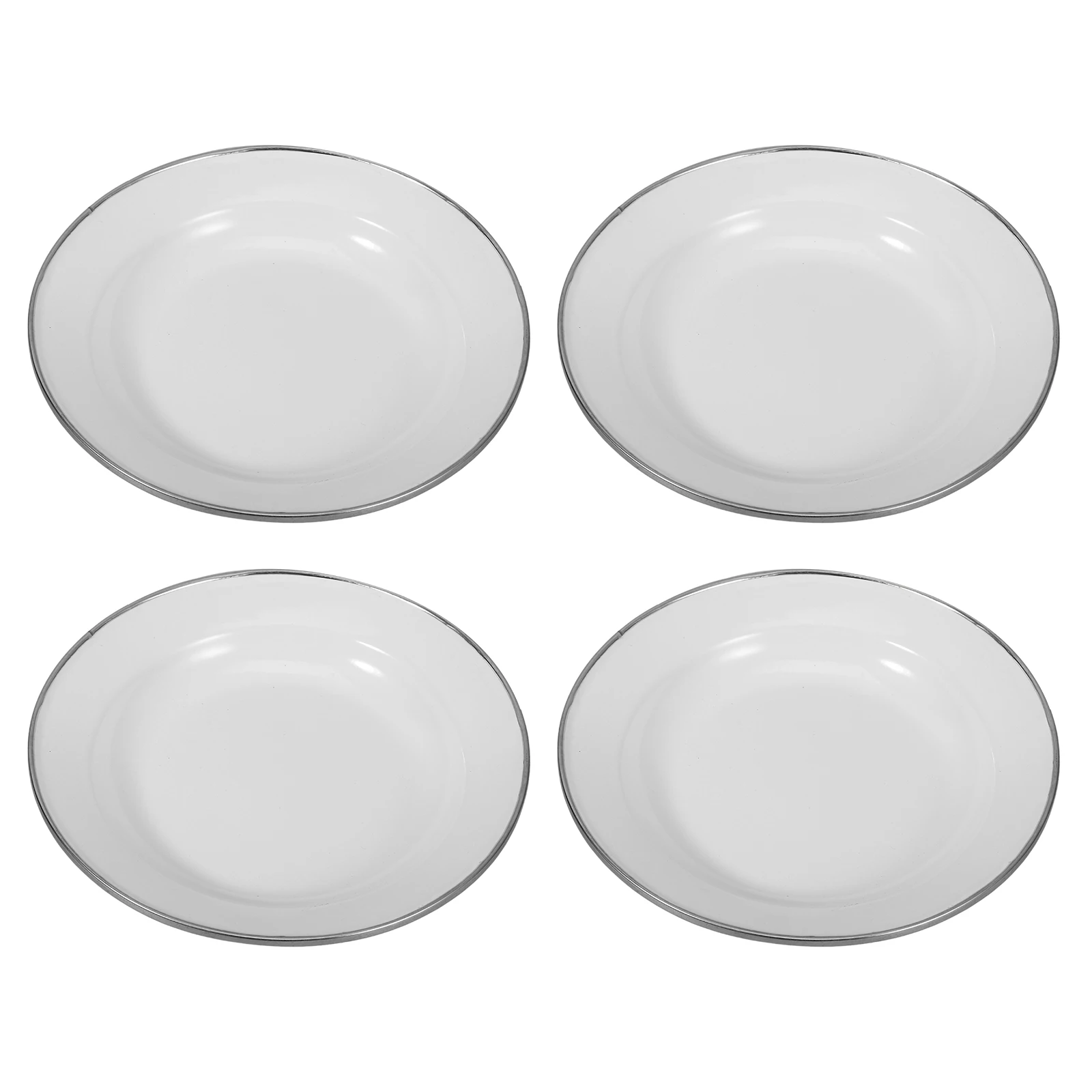 

4pcs White Enamel Plates Retro Style Thickened Vintage Kitchen Serving Salad Cake Trays Home Restaurant Food Dishes