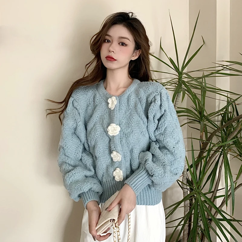 

Women's ort Loose Knitwear Thiened Autumn Winter Outerwear round Ne Long Sve Casual Sle Single Button Closure Coat