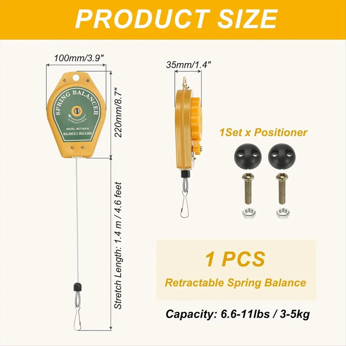 T32C New Retractable Spring Balancer, Bearing Spring Tool Load Balancer 4 Feet Adjustable Cable Retractor 6.6-11lbs (3-5kg)